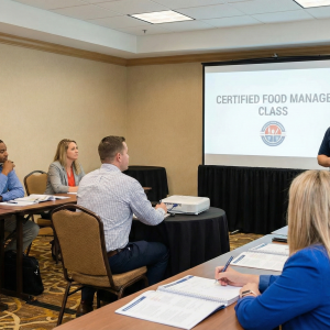 Live in-person instructor-led Certified Food Manager (CFPM) training class and FMC exam administration